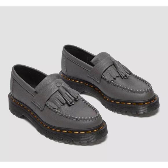 Dr. Martens Womens Sz 8 Adrian Virginia Leather Tassel Loafer Flat Gray Gunmetal - Picture 1 of 5